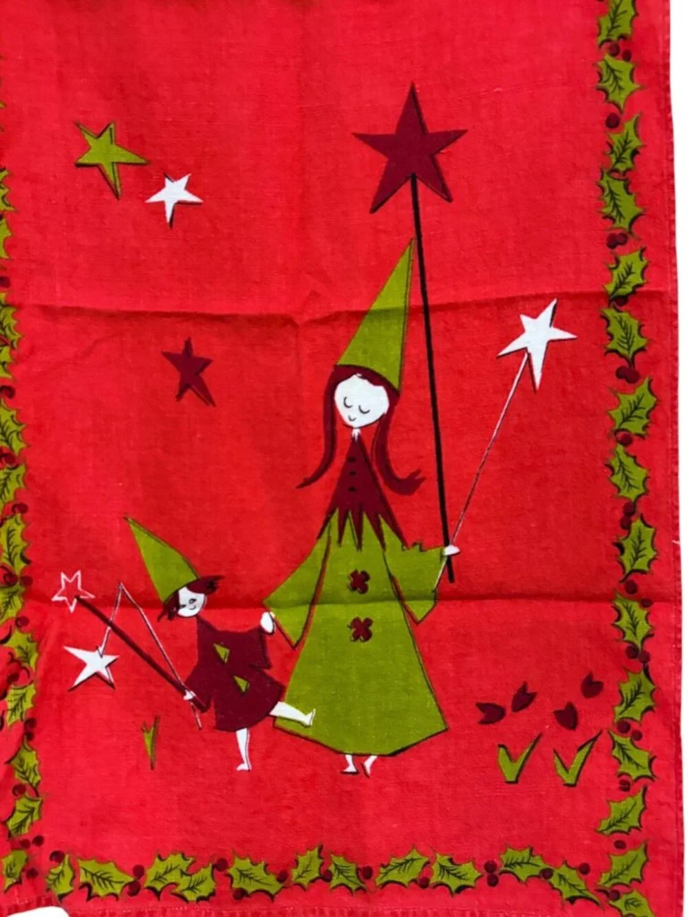 VTG Scandinavian Christmas Wall Decor Placemats Tea Towels 2 Elves Stars MCM